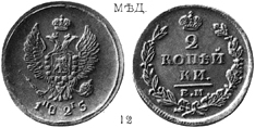 Александр 1 / Медь / 2 копейки ЕМ 1825