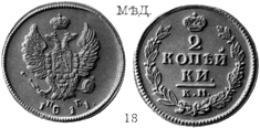 Александр 1 / Медь / 2 копейки КМ 1811